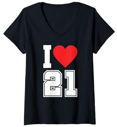 Donna Maglia da Calcio per Tifosi Sportivi con Scritta «I Love 21», Numero 21 Maglietta con Collo a V
