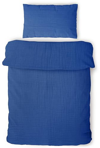 LAYNENBURG Musselin, barnsängkläder, 100 x 135 cm 40 x 60 cm – 100 % bomull – Oeko-Tex standard – 3-lagers muslinsängkläder set för baby, barn, pojkar och flickor (blå)