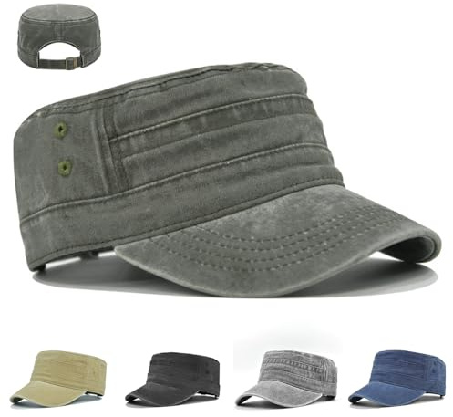XingRuize Casquette Homme Vintage Casquette Militaire Réglable Armée Chapeau, Coton lavé Vintage Plat Chapeau pour Sports et Extérieur