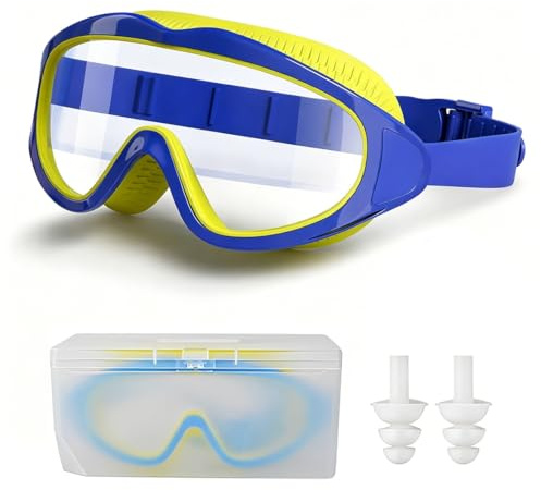 Androxeda 1 Lunettes de Natation à Grand, Lunettes de Natation pour Garçons et Enfants, Lunettes de Natation Anti-Buée, Bleu, Pour Natation, Entraînement, Piscine et Plage