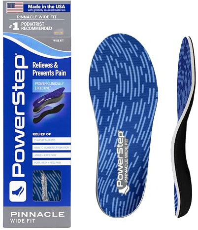 PowerStep Wide Fit Orthotics Insoles, Wide Feet Arch Support, Plantar Fasciitis Relief, Mild Pronation, Orthotics that Supports Ankle & Knee Pain, Made in the USA (Men's 11-11.5)