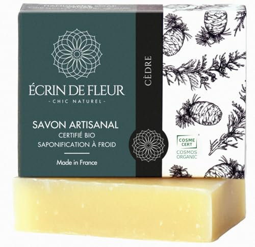 ÉCRIN DE FLEUR - Bio Zedernholz Seife für Männer, handgemachte Seife mit ätherischen Ölen von Zedernholz und Patchouli, beruhigende Wald, holzig, erdige Düfte, 90g