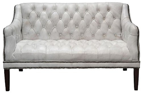 Casa Padrino Luxus Echtleder 2er Sofa Vintage Weiß/Schwarz 135 x 79 x H. 84 cm - Chesterfield Wohnzimmermöbel