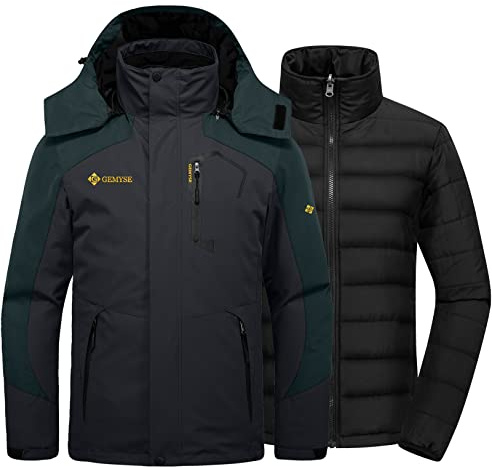 GEMYSE Giacca da Sci Uomo 3 in 1 Impermeabile con Fodera Imbottita Giubbotto da Neve Invernale Isolato(Grigio nero,L)