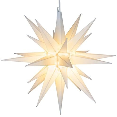 Elf Logic 21 Large Warm White LED Moravian Star - Hanging Outdoor Christmas Light - Use as Holiday Decoration, Porch Light, 3D Fixture, Advent Star, Wedding & Ballroom Venue Decor - Assembly Required