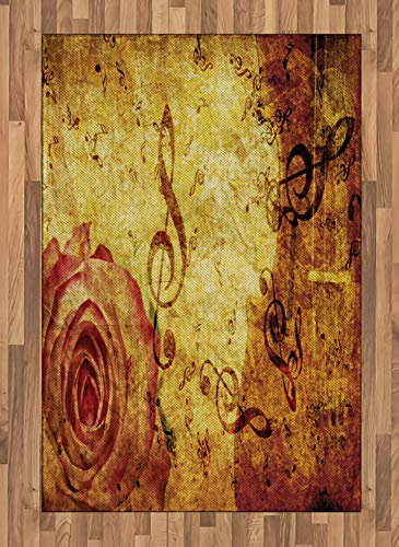 ABAKUHAUS Rose Teppich, Alte Rose Music Note schäbig, Deko-Teppich Digitaldruck, Färben mit langfristigen Halt, 120 x 180 cm, Creme Rot