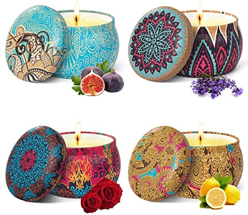TTRWIN 4er Duftkerzen Geschenkset, 500g Aromatherapie Kerzen aus natürlichem Sojawachs mit ätherischen Ölen, 120 Stunden Brenndauer, Entspannungsgeschenk für Frauen Muttertag, Weihnachten, Geburtstag