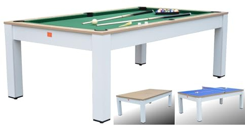 Biliardo Giunone Bicolor 226 cm - Design Moderno Bicolore, Convertibile in Tavolo da Pranzo e Ping Pong, con Regolatori di Livello, Facile Montaggio