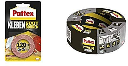 Pattex Kleben statt Bohren Klebeband, extra Starkes doppelseitiges Klebeband 19mmx1,5m & Pattex Power Tape, extra Starkes Gewebeband 12-er Pack (12x50m)