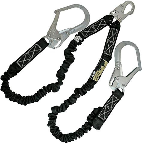 AFP 6FT Double Leg Internal Shock Absorbing Safety Fall Protection Lanyard with Dual Pelican Rebar & Snap Hook | Heavy-Duty Webbing | OSHA & ANSI Rated (Steel)