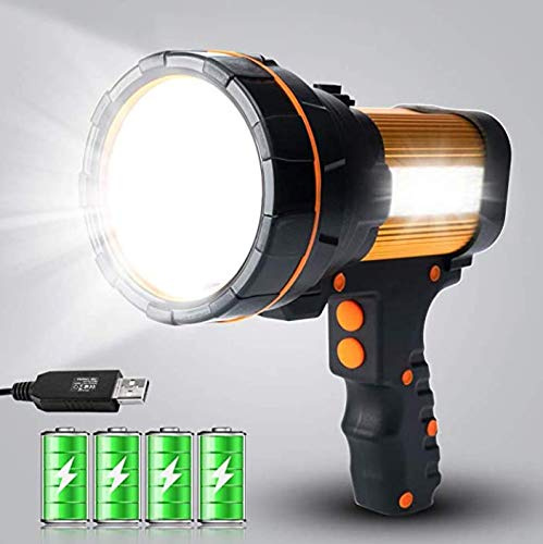 MAYTHANK Lampe de Poche LED Ultra Puissante USB Rechargeable Lampe Torche Grande 4 Batterie 10000mah Super Brillante Haute 6000 Lumens Longue Portée, pour Ménage Camping Urgence