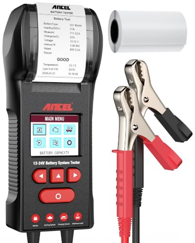 ANCEL BST600 Car Battery Tester with Printer - 12V/24V, 100-2000 CCA, Digital Auto Battery Load Tester - Cranking and Charging System Test for Heavy Duty Truck, Marine, Motorcycles, RVs, SUVs, Boats