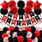 Recosis Schwarz Rot Geburtstagsdeko, Happy Birthday Banner mit Pompoms Papier Girlande Wimpel Spiral und Luftballon Kindergeburtstag für Mädchen Junge Mann Frauen Geburtstags Dekorationen