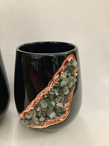 Black and Gold Ceramic Vase/Planter/Pot/Mug/Wine Goblet with Light Green Agate Semi - Precious Agate Crystal Gemstones |Both(Small & Large), (Rose Gold - Finish)