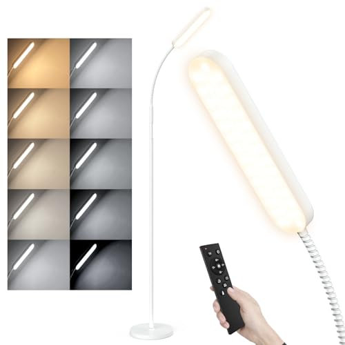 NACATIN Floor Lamp,LED Reading Standing Lamp with Remote Eye-Care Floor Lamps,25 Kinds of Lighting Flexible Gooseneck Dimmable Lamp for Living Room,Bedroom,Office,Timer Function