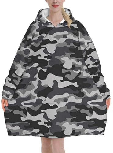 JCAKES Abstrakte Camouflage, gemütliche und vielseitige Decke Hoodie – perfekt für Frauen, Erwachsene, Teenager, Kinder, Familien und Coup
