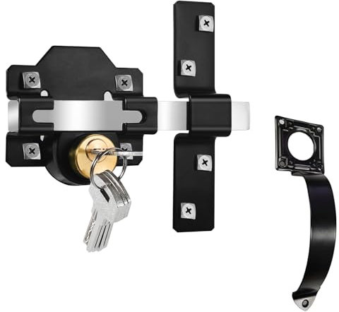 Cerradura de Puerta Exterior Larga con Asa, 70 mm, Doble Bloqueo, 5 Llaves
