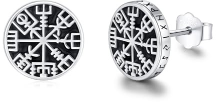 MEDWISE Kompass Wikinger Ohrstecker Runde 925 Sterling Silber Klassische Ohrringe Vegvisir Ohrringe Hypoallergen Geschenke Wikinger Schmuck für Unisex Herren Damen Jungen Sohn