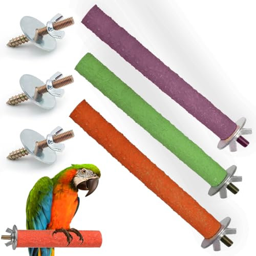 ZOPJUMA Ensemble 3 pièces Perroquet Perches, Coloré Bâton de Griffe de Perroquet, Cage Patte Broyage Jouet Gommage Bâton de Meulage pour Oiseau Perroquet Perruches,Couleur aléatoire