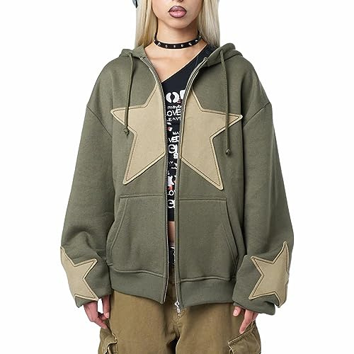 Femmes Automne Sweat À Capuche Veste À Capuche Zippée Y2K Grande Taille Manches Longues Y2K Zip Up Hoodie Sweat À Capuche Imprimé Papillon/étoile 90's Y2K E-Girl Veste De Transition Streetwear