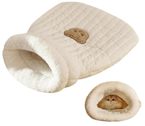 Saco de Tipo Cueva para Gatos - Cama de Tela de Lino Lavable con Diseño de Fácil Acceso