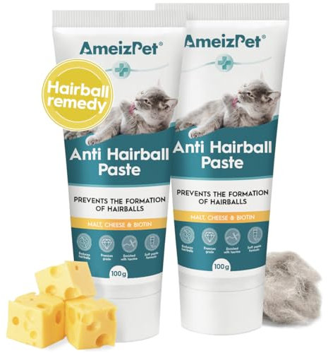 AmeizPet Malzpaste für Katzen Antihairball, Katzenpasten mit Malzextrakt - Katzenmalz Mittel Gegen Haarballen mit Taurin und Käse, 2 STK x 100g (3.52 Oz)