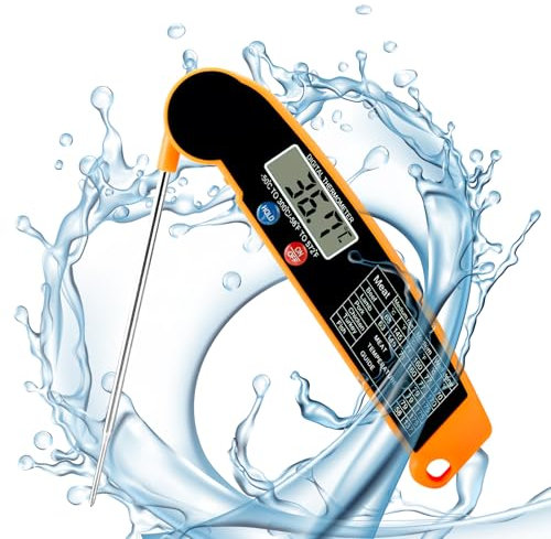 Foldable Digital Meat Thermometer with Probe, Instant Read IP65 Waterproof Backlit Display ±0.5℃ High Accuracy for BBQ, Grilling, Baking, Candy Making & Liquids (Magnetic Design, Compact & Portable)