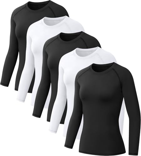 5 Pack Women's Compression Shirts Long Sleeve for Workout & Baselayer M