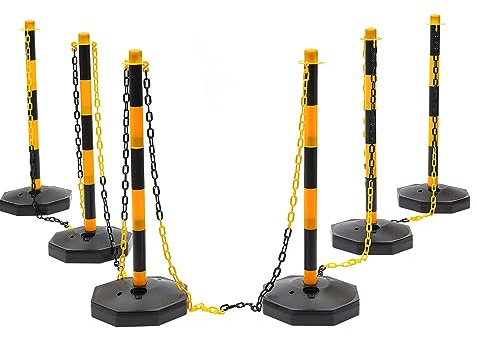 Post and Chain Link Barriers, Plastic Free Standing Safety Bollar, 6 Pack Traffic Cones Adjustable Delineator Post, Portable Warning Post for Warning Crowd Control Car Parks Construction