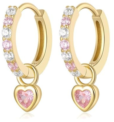 XFSRG Créoles En Argent 925 Pour Femmes Et Filles Comme Boucles D Oreilles Huggies Avec Pendentif Coeur En Or Et Argent Hypoallergéniques Pour Enfants Et Adultes (Or)