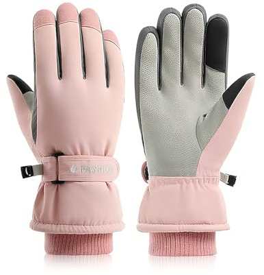 FuninCrea Guanti invernali da donna, guanti da sci, impermeabili, touch screen, invernali, antivento, caldi, antiscivolo, per sci, corsa, snowboard (rosa)