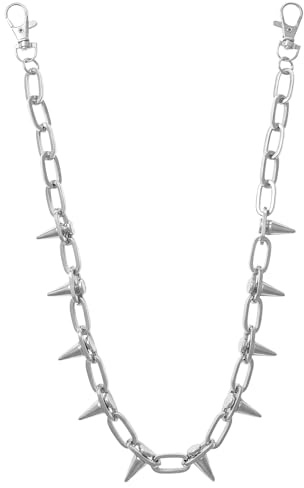 Shimmeroo Pants Chain for Men, Silver Rivets Y2k Wallet Chains, Biker Jeans Keychain for Heavy Accessories Punk Hip Hop Style Gothic Accessory