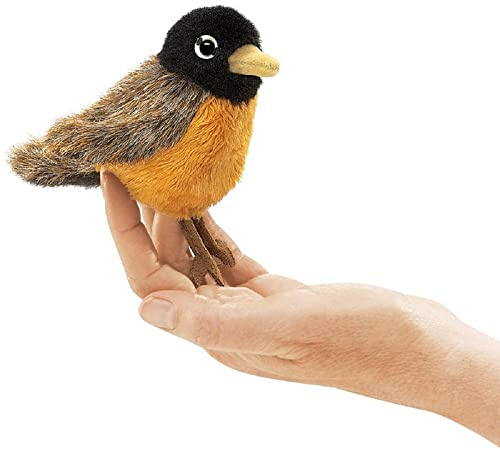 Folkmanis Mini Robin Finger Puppet Brown, Reddish Orange, Black, 8