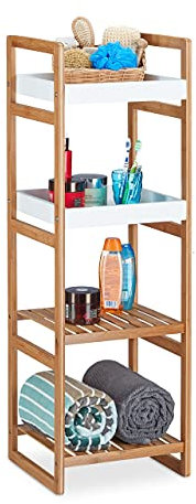 Relaxdays Standregal mit 4 Fächern, offenes Küchenregal aus Bambus, Badezimmerregal HBT: 110x36x33 cm, Holz-Optik, weiß