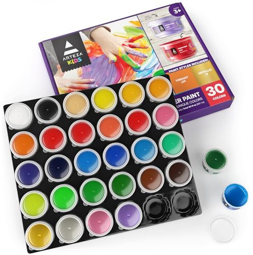 ARTEZA Fingerfarben für Kleinkinder, ungiftig, 30 Farben Set, 1 oz Behälter, waschbar, Kunst-Set für Kinder, für Papierprojekte, Leinwand und Basteln