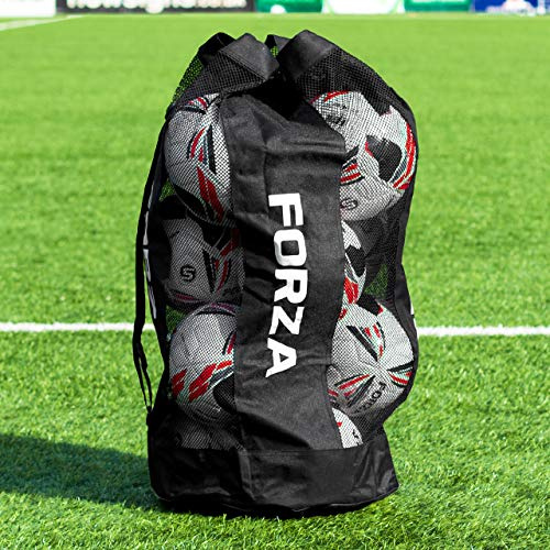 FORZA Bolsa para Balones | Saco de Malla para Pelotas con Cierre de Cordel – Ideal para Fútbol, Voleibol, Baloncesto Y Balonmano | 12 Bolas (Negro)