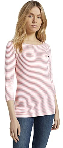 TOM TAILOR Señoras Manga larga con rayas 1024035, 26034 - White Peach Small Stripe, XS