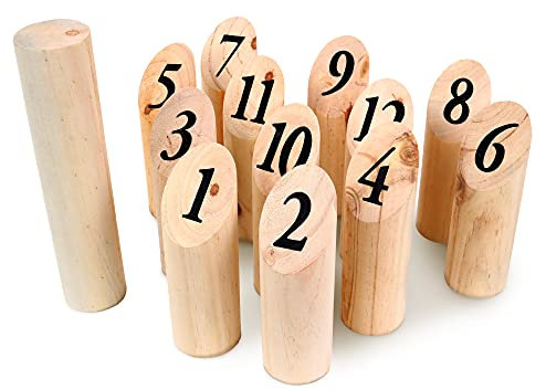 BLUE SKY - 12 Quilles Nordiques - Jeu d'Adresse et de Plein Air - 049712 - Beige - Bois - 15 cm - Jouet Enfant - À Partir de 6 Ans