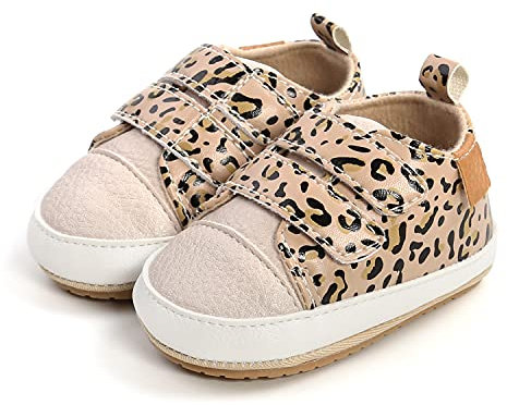 MK MATT KEELY Baby Mädchen Jungen Lauflernschuhe PU Leder Leichte Schuhe mit Weiche Sohle 6-12 Monate,Leopard