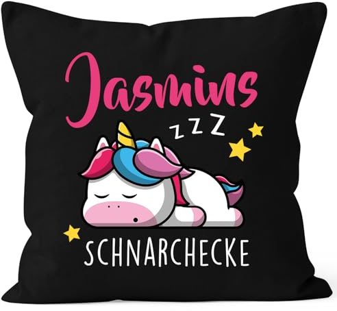 SpecialMe® Kissen-Bezug Kinder mit Namen personalisierbar Wunschname Schnarchecke Einhorn Namenskissen Kinder Baby Schwarz 40cm x 40cm