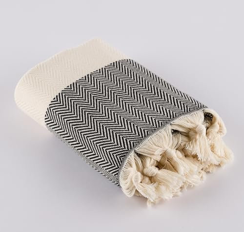 LUCIDUS Strandtuch – 100% Türkische Baumwolle, Schnell Trocknend & Sandfrei, 100x200 cm Saunatuch Hamamtuch Damen & Herren – Leicht & Ideal für Reise, Bad, Yoga, Camping (Mattschwarz)