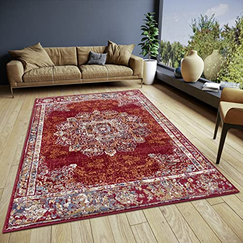 Hanse Home Maderno Orientalischer Teppich – Läufer Orientalisch klassisch dicht gewebt mit Ornamenten Vintage-Look Weicher Kurzflor für Schlafzimmer, Esszimmer, Wohnzimmer, Flur – Rot, 140x200cm