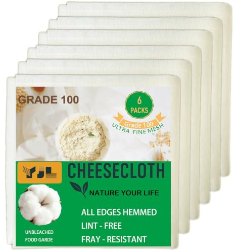 6 PCS Organic Cheese Cloths 20x20 Inch, Grade 100 Hemmed Straining Cloth