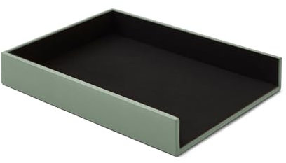 Eglooh - Atena - Ablagefächer für Schreibtisch und Büro Echtes Leder Salbei Grün - Bürobedarf Briefablage Papierablage Ablagekorb für DIN A4 - cm 32 x 24,2 x H.5 - Made in Italy