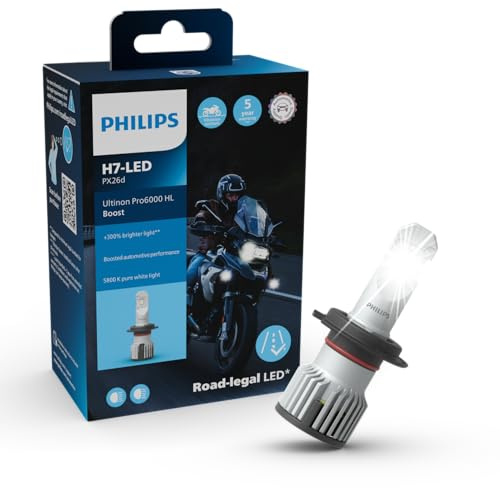 Philips Ultinon Pro6000 Boost Moto H7-LED Lampe LED homologuée*, +300% plus lumineuse**, 5800 K, design ultra compact