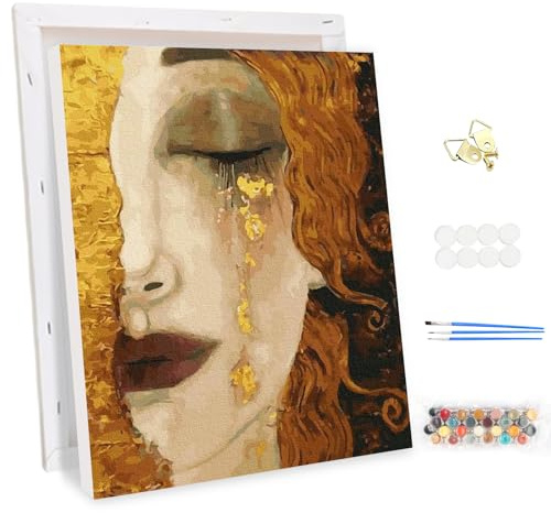 MEIYUDA Pintar por Numeros Adultos con Marco Lágrimas de oro, Cuadros por Numeros Pigmento Acrílico, DIY Pintura por Numeros Kit Manualidades Adultos, Decoración para el Hogar Regalo de pared 30x40cm