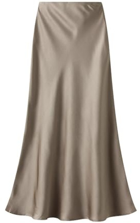 Onsoyours Femme Jupe en Satin Élégant Taille Haute Élastique Midi Jupes en Soie avec Fermeture Éclair Couleur Unie A Kaki M