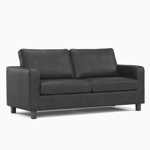 Furnishings For Less UK York Black Faux Leather 3 Seater Sofa Living Room Seating Square Arms (3 Seater Sofa)