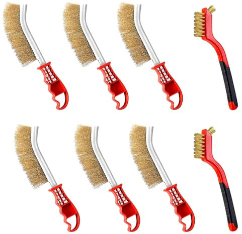 HuaMuDM 8 Stück Grillbürste Messing Mehrzweck, Messingbürste Grill, Grill Drahtbürste Messing, Mit Gebogener Kunststoffgriff Für Die Reinigung Von Schweißschlacken Und Rost Grillrückstände