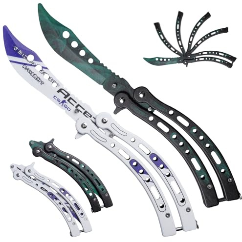 Entrenador de mariposas CSGO: 3 piezas plegable cuchillo de mariposa para practicar hoja desenfocada peine de mariposa de acero inoxidable para Balisong cuchillo de entrenamiento principiantes-los